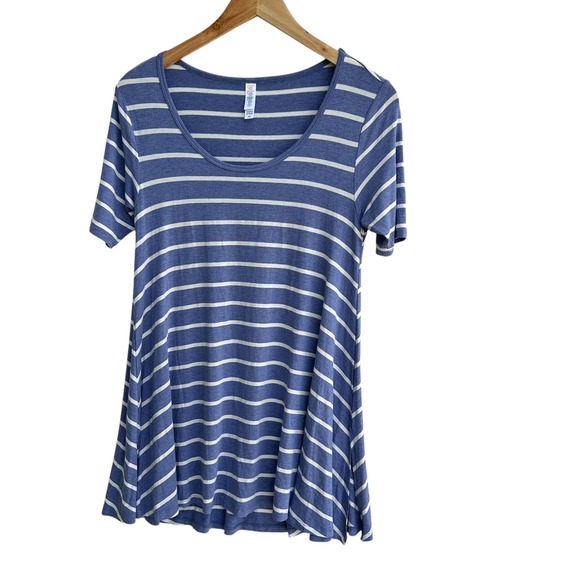 LuLaRoe Perfect T Top Swing Style Blue/White Striped Casual  XXS Comfy NWOT‎ - Picture 1 of 11